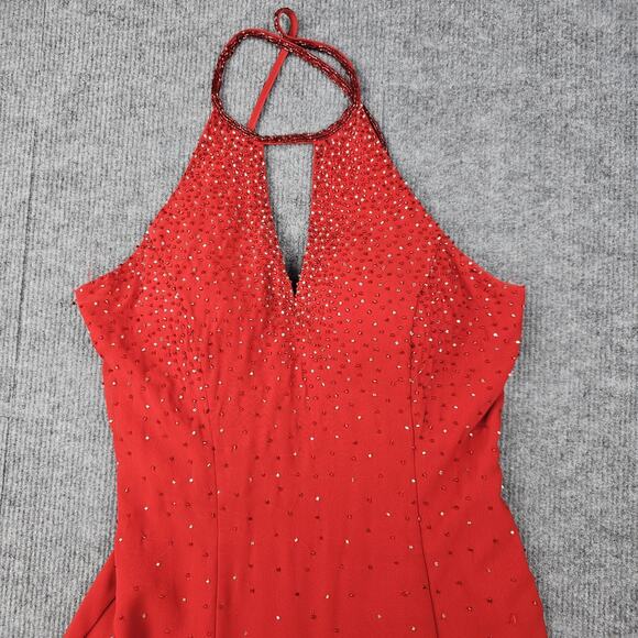 Vintage Chicas Dress Womens Medium Red Beaded Halter 90s Prom Gown Romantic Y2K - Picture 6 of 12